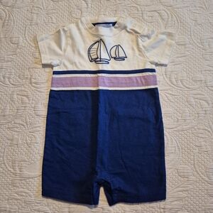 Janie and Jack boys 6-12 months color block blue purple white romper VGUC